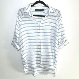 New Striped Gauze Cotton Button Down Shirt Lightweight Coastal Vacation Small